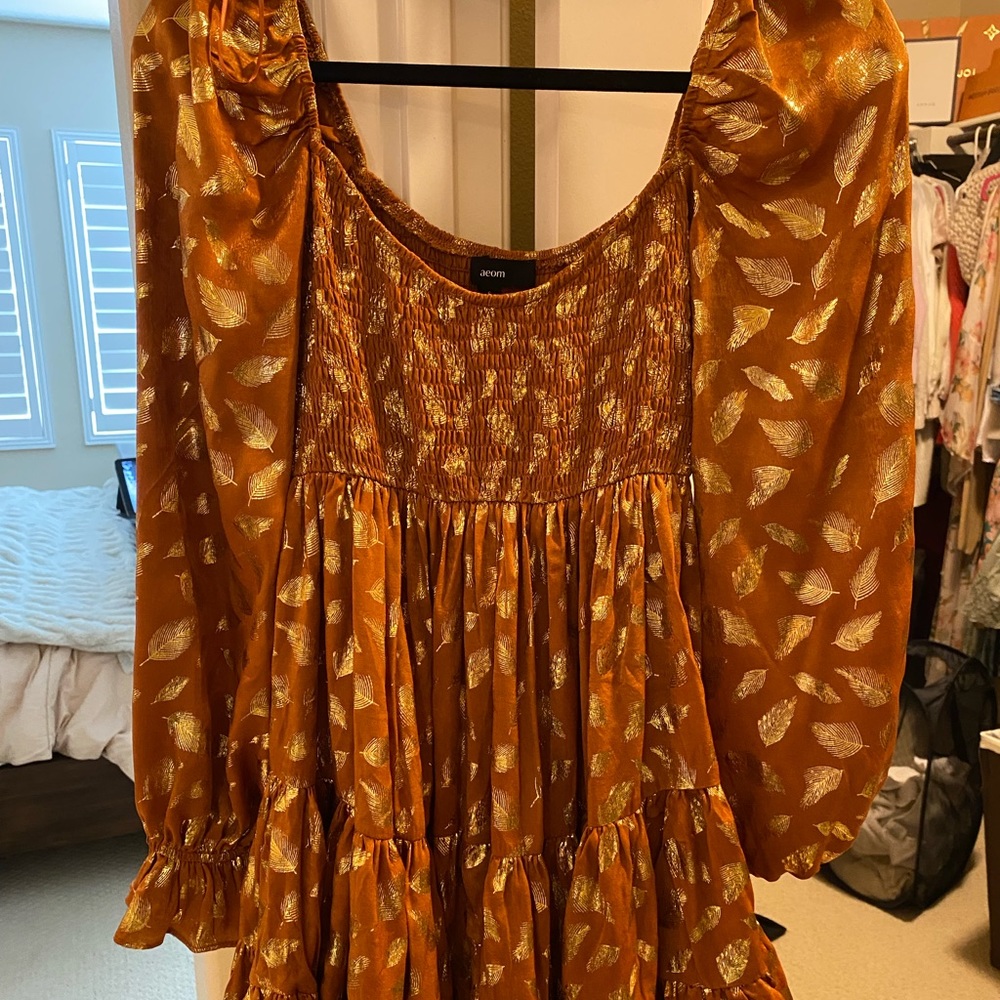 Vici bronze and gold leaf dress